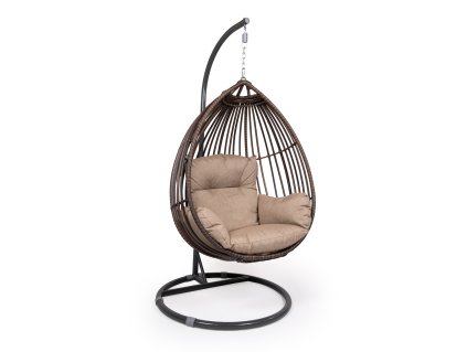 závesné ratanové kreslo VALETA hnedočierne s tmavým stojanom ratanea.sk